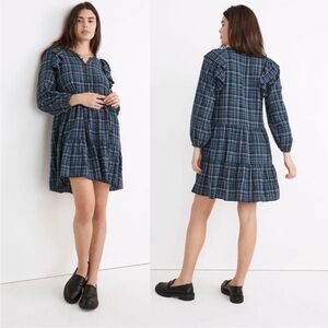 NEW Madewell Gauze Ruffle-Trimmed Button Front Mini Dress Small Long Sleeve